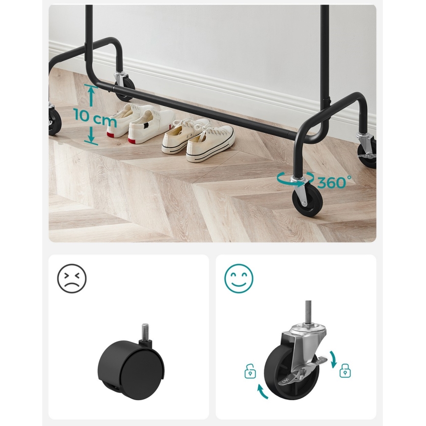 Κινητή επιδαπέδια κρεμάστρα LINEA, μαύρη