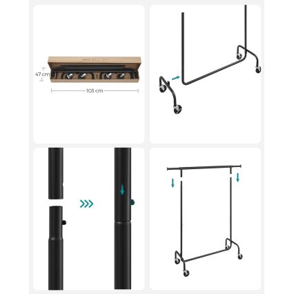 Κινητή επιδαπέδια κρεμάστρα LINEA, μαύρη