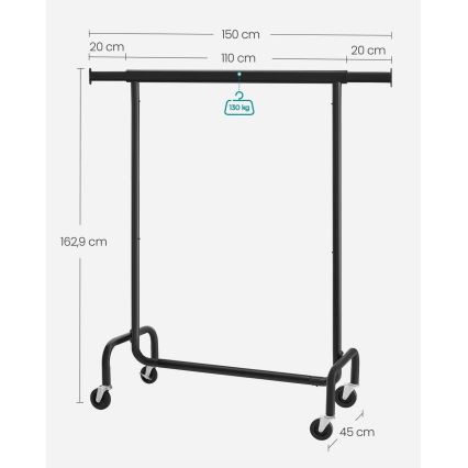 Κινητή επιδαπέδια κρεμάστρα LINEA, μαύρη