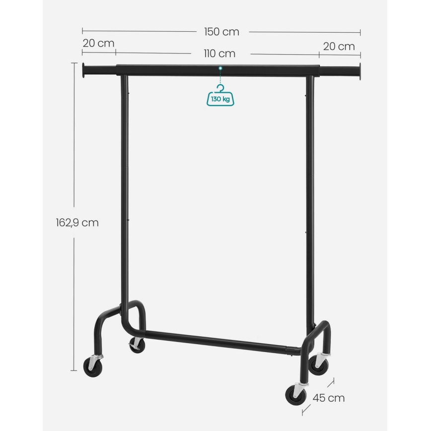 Κινητή επιδαπέδια κρεμάστρα LINEA, μαύρη
