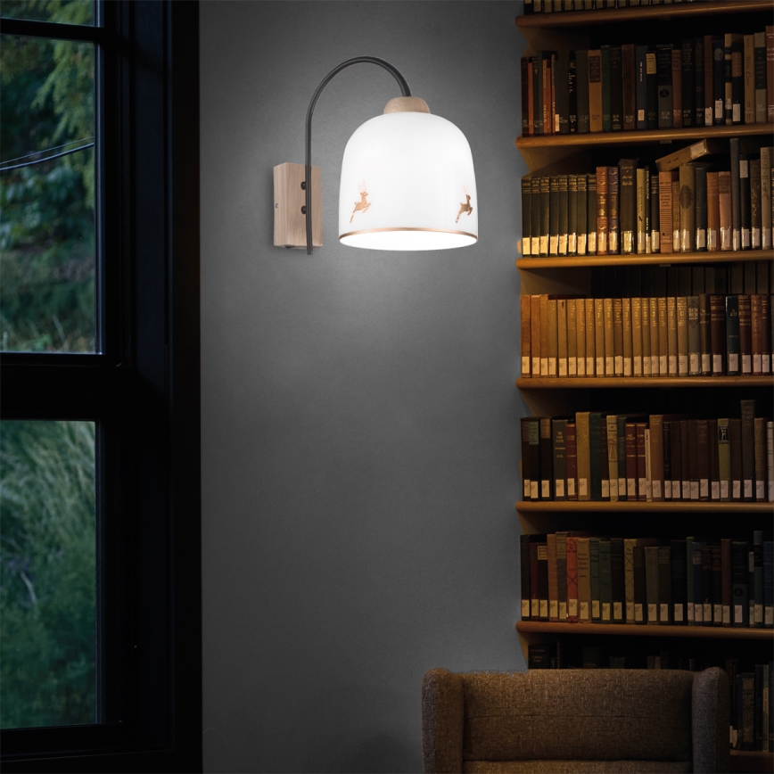 Kolarz A1352.61.Au.100 - Επιτοίχιο φωτιστικό NONNA 1xE27/60W/230V ελάτη δρυς/λευκό/χρυσό