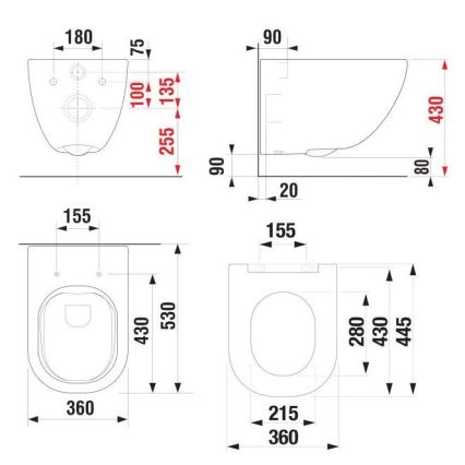 Επιτοίχια λεκάνη MIO Rimless + κάθισμα WC SoftClose MIO + πλήκτρο έκπλυσης DUAL + εντοιχισμένη μονάδα + μονωτικό υπόστρωμα
