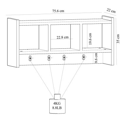 Κρεμάστρα τοίχου STAR 35x76 cm λευκή