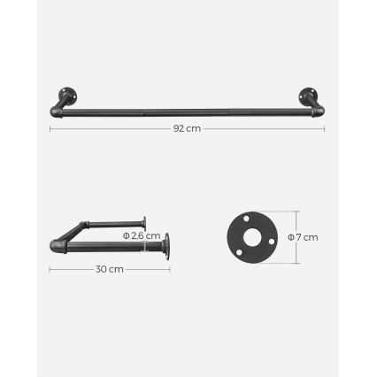 Κρεμάστρα τοίχου για κρεμάστρες LINEA 92x7x30 cm μαύρη
