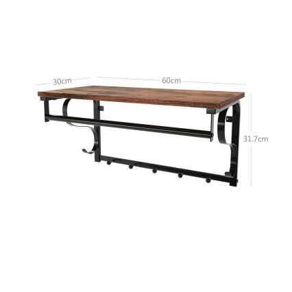 Κρεμάστρα τοίχου με ράφι NATE καφέ/μαύρο