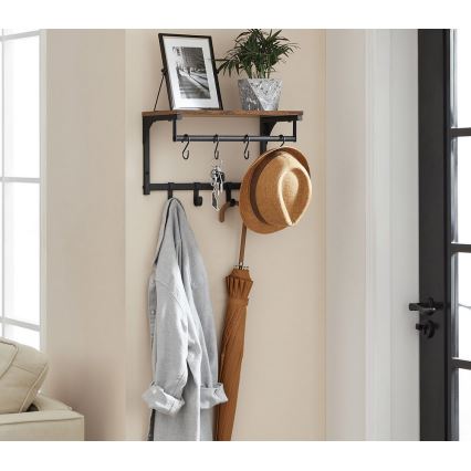 Κρεμάστρα τοίχου με ράφι NATE καφέ/μαύρο