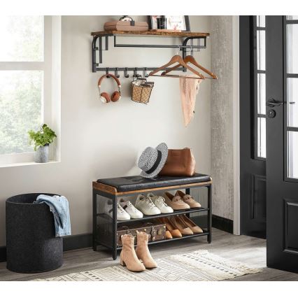 Κρεμάστρα τοίχου με ράφι NATE καφέ/μαύρο