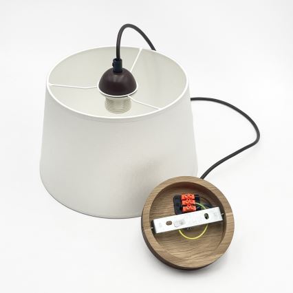 Κρεμαστό φωτιστικό AIDA με καλώδιο, 1xE27/60W/230V, Ø 25 cm, δρυς/καρυδιά/λευκό