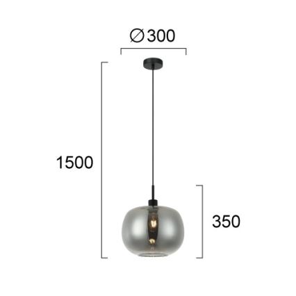 Κρεμαστό φωτιστικό ALAN με καλώδιο 1xE27/40W/230V, καπνιστό μαύρο