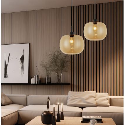 Κρεμαστό φωτιστικό ALAN με καλώδιο 1xE27/40W/230V καπνιστό μπεζ/μαύρο