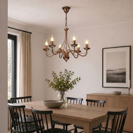 Κρεμαστό φωτιστικό ANTON με αλυσίδα 6xE14/60W/230V, μπρονζέ