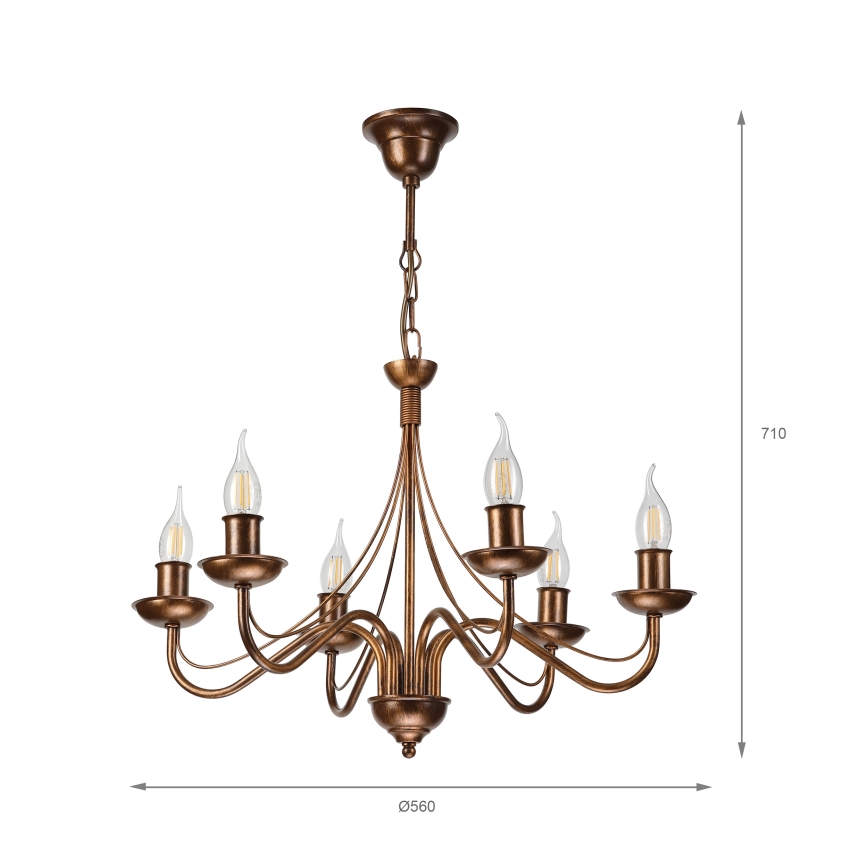 Κρεμαστό φωτιστικό ANTON με αλυσίδα 6xE14/60W/230V, μπρονζέ