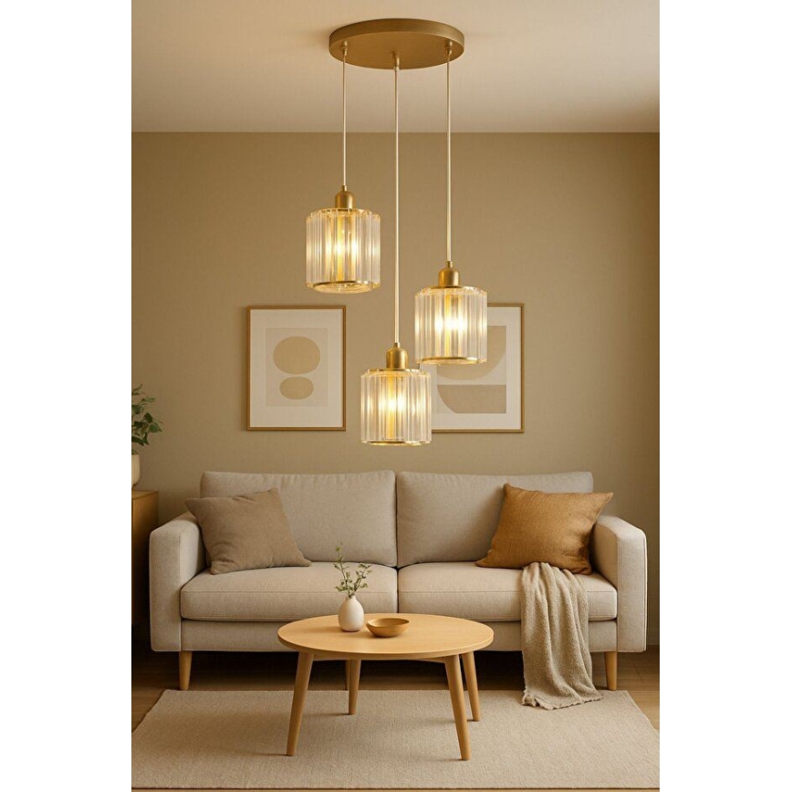 Κρεμαστό φωτιστικό BELLA με καλώδιο 3xE27/40W/230V, χρυσό