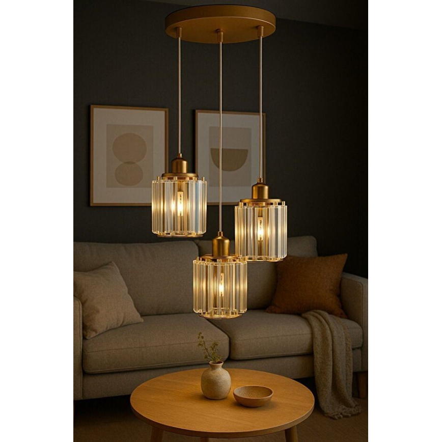 Κρεμαστό φωτιστικό BELLA με καλώδιο 3xE27/40W/230V, χρυσό