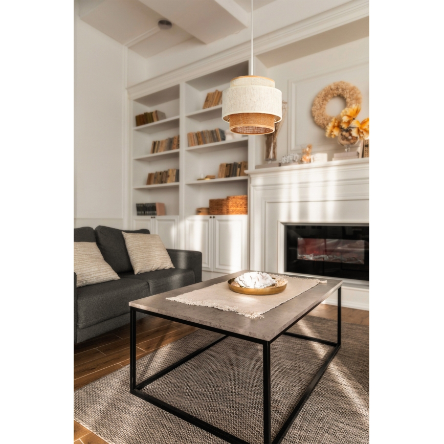 Κρεμαστό φωτιστικό BOHO 1xE27/60W/230V Ø 20 εκ. λευκό/γιούτα