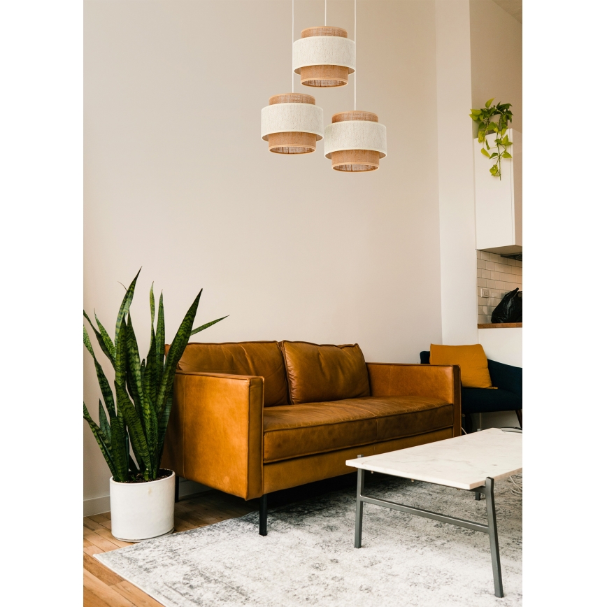 Κρεμαστό φωτιστικό BOHO με καλώδιο 3xE27/60W/230V εκρού/γιούτα