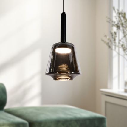 Κρεμαστό φωτιστικό BUENO με καλώδιο 1xGX53/9W/230V Ø 18 cm καπνιστό μαύρο