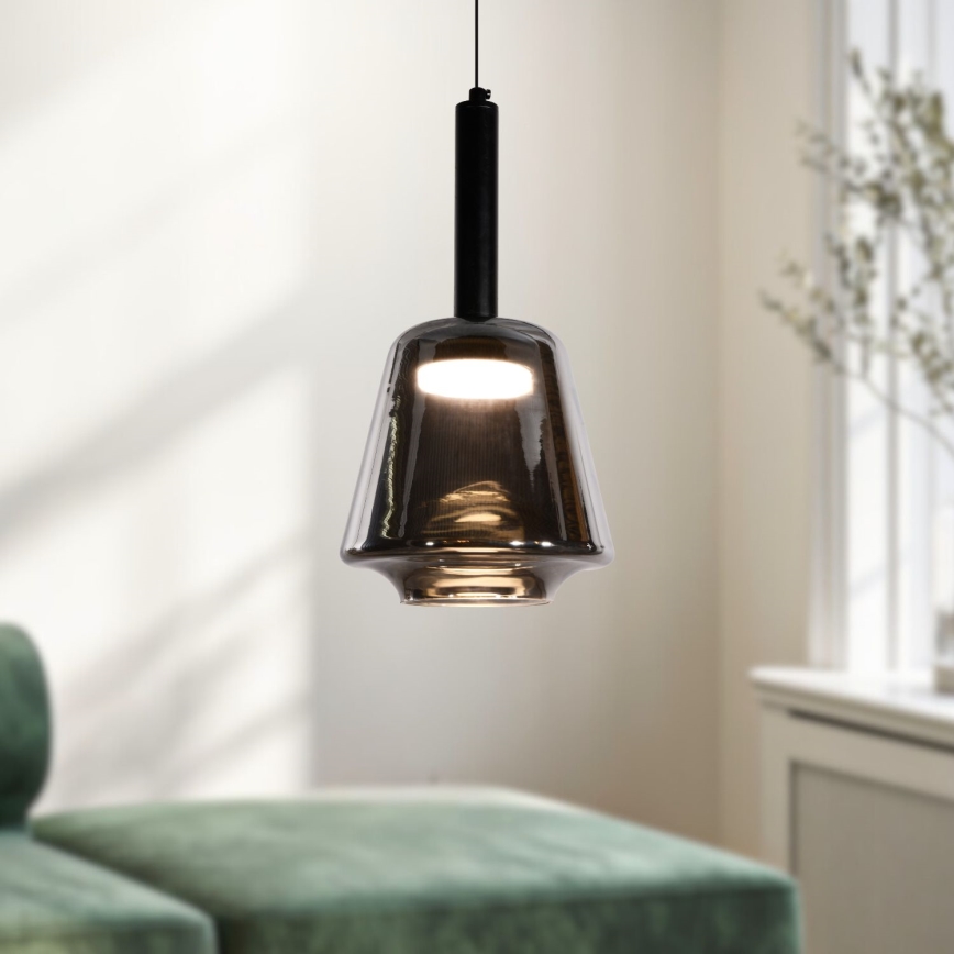 Κρεμαστό φωτιστικό BUENO με καλώδιο 1xGX53/9W/230V Ø 18 cm καπνιστό μαύρο