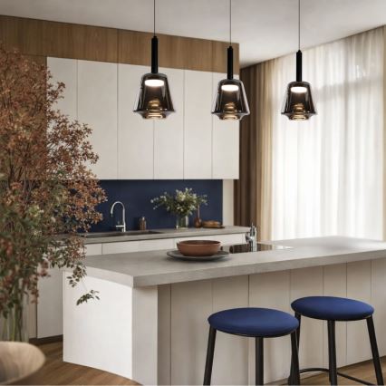 Κρεμαστό φωτιστικό BUENO με καλώδιο 1xGX53/9W/230V Ø 18 cm καπνιστό μαύρο