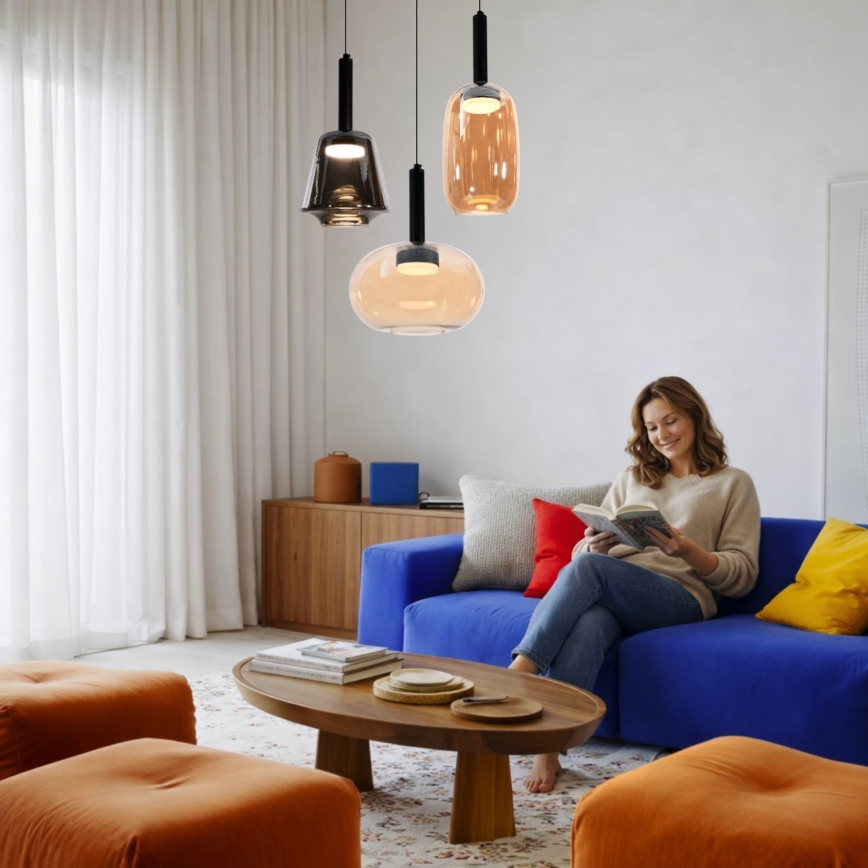 Κρεμαστό φωτιστικό BUENO με καλώδιο 1xGX53/9W/230V Ø 18 cm καπνιστό μαύρο