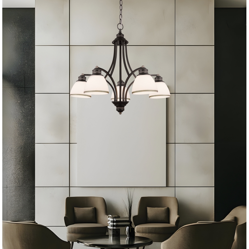 Κρεμαστό φωτιστικό CLAIR με σύρμα 5xE27/60W/230V, διάμ. 65 cm, μπρονζέ