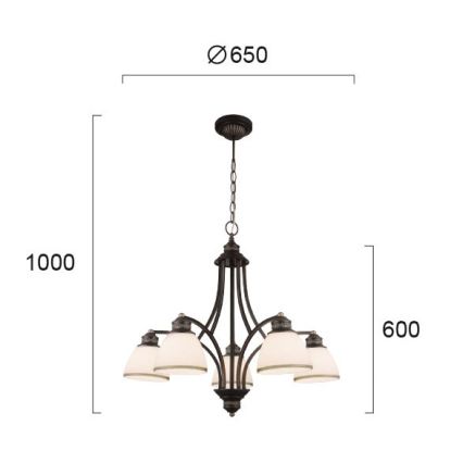 Κρεμαστό φωτιστικό CLAIR με σύρμα 5xE27/60W/230V, διάμ. 65 cm, μπρονζέ
