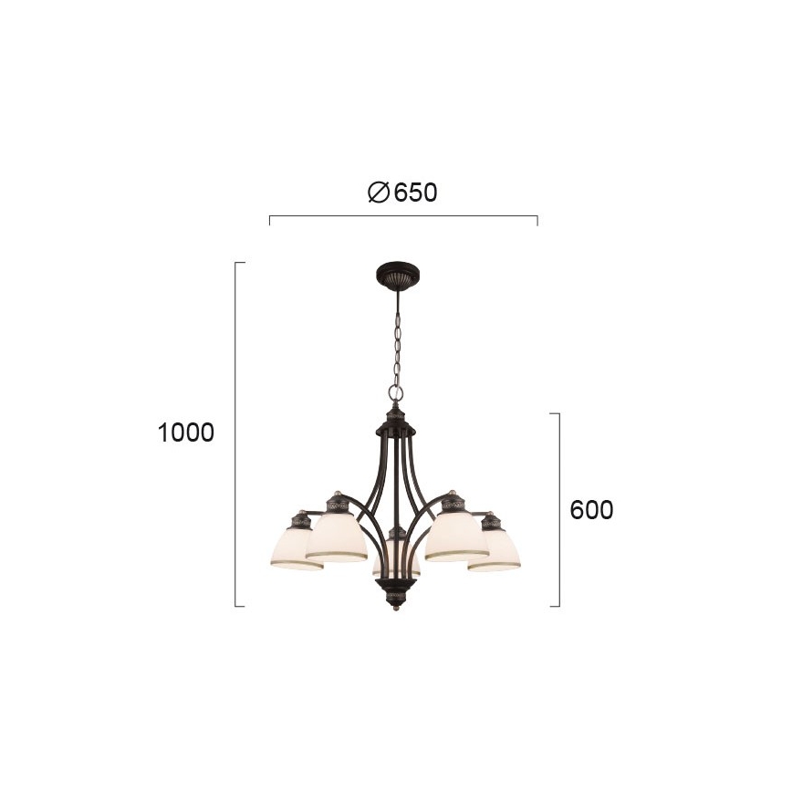 Κρεμαστό φωτιστικό CLAIR με σύρμα 5xE27/60W/230V, διάμ. 65 cm, μπρονζέ