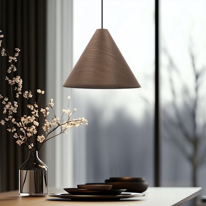 Κρεμαστό φωτιστικό CONO με καλώδιο 1xE27/40W/230V, επένδυση από καπλαμά μαόνι