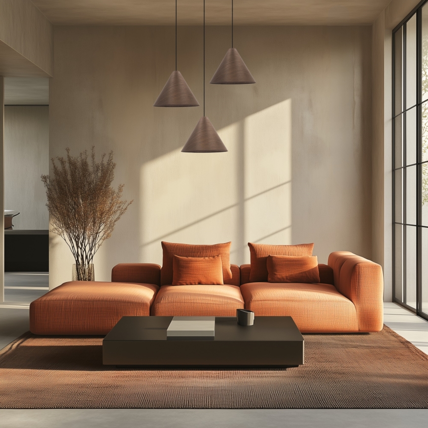 Κρεμαστό φωτιστικό CONO με καλώδιο 1xE27/40W/230V, επένδυση από καπλαμά μαόνι