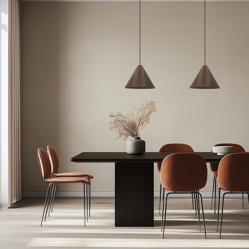 Κρεμαστό φωτιστικό CONO με καλώδιο 1xE27/40W/230V, επένδυση από καπλαμά μαόνι