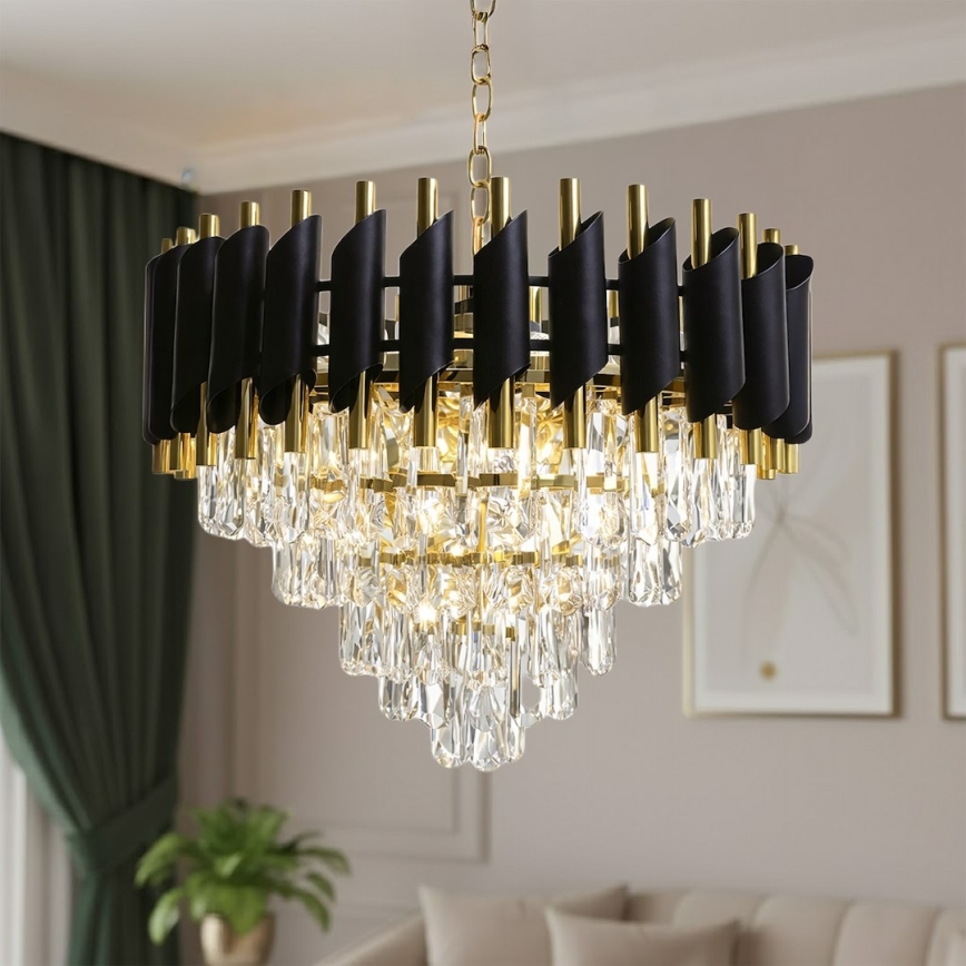 Κρεμαστό φωτιστικό CRISTAL με αλυσίδα, 7xE14/10W/230V, διάμ. 48 εκ., μαύρο/χρυσό