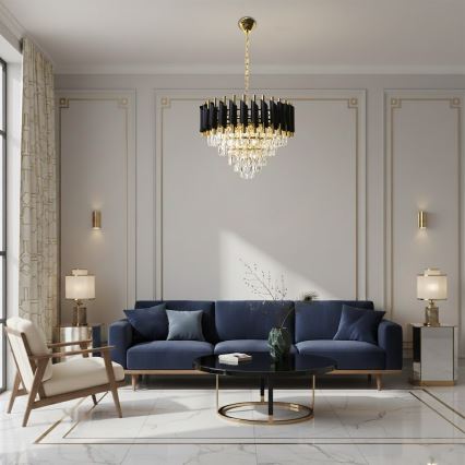 Κρεμαστό φωτιστικό CRISTAL με αλυσίδα, 7xE14/10W/230V, διάμ. 48 εκ., μαύρο/χρυσό