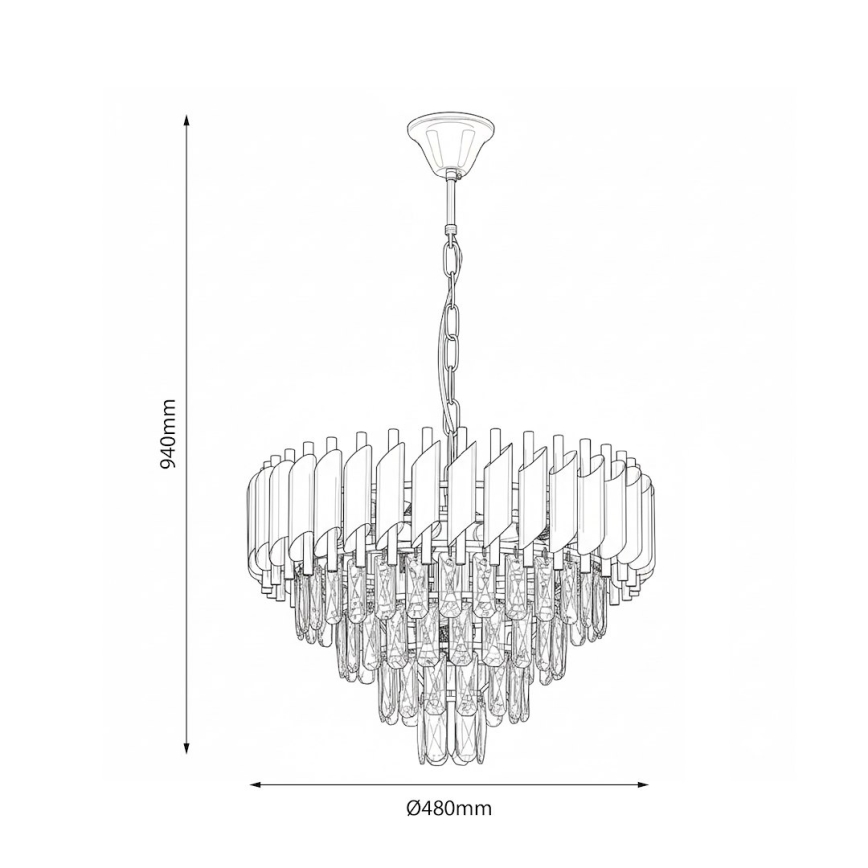 Κρεμαστό φωτιστικό CRISTAL με αλυσίδα, 7xE14/10W/230V, διάμ. 48 εκ., μαύρο/χρυσό