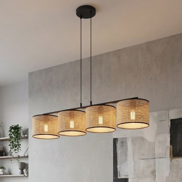 Κρεμαστό φωτιστικό ECO με καλώδιο 4xE27/15W/230V μπεζ/ρατάν
