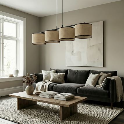 Κρεμαστό φωτιστικό ECO με καλώδιο 4xE27/15W/230V μπεζ/ρατάν