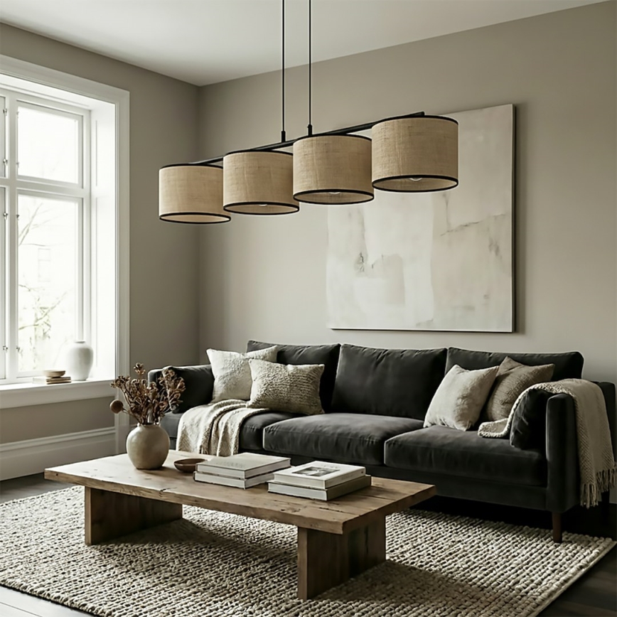 Κρεμαστό φωτιστικό ECO με καλώδιο 4xE27/15W/230V μπεζ/ρατάν