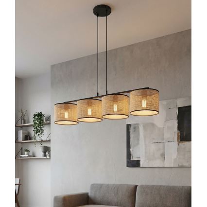 Κρεμαστό φωτιστικό ECO με καλώδιο 4xE27/15W/230V μπεζ/ρατάν