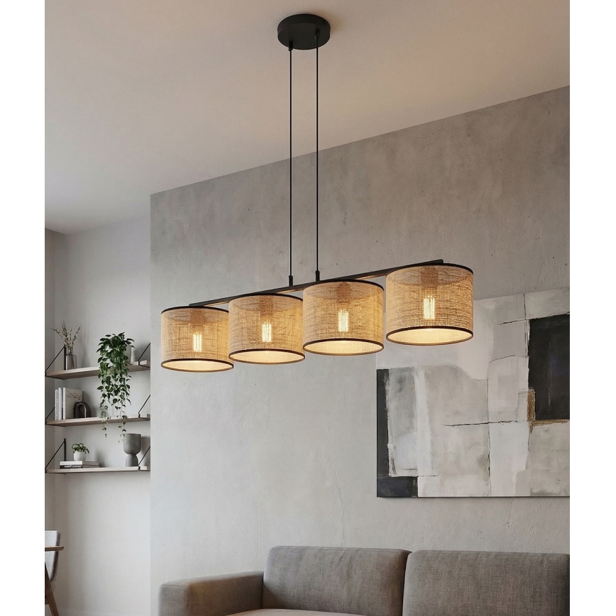 Κρεμαστό φωτιστικό ECO με καλώδιο 4xE27/15W/230V μπεζ/ρατάν