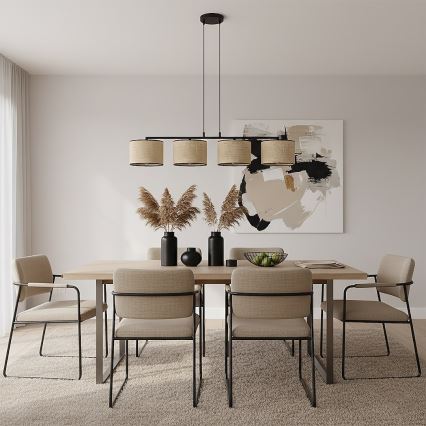 Κρεμαστό φωτιστικό ECO με καλώδιο 4xE27/15W/230V μπεζ/ρατάν