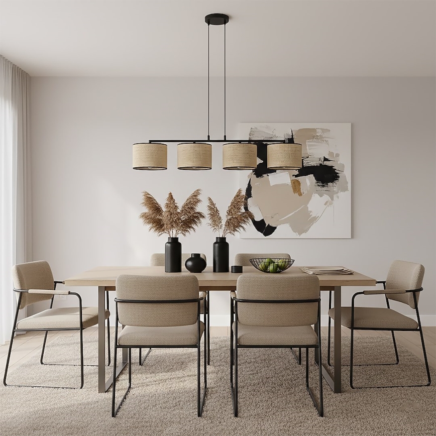 Κρεμαστό φωτιστικό ECO με καλώδιο 4xE27/15W/230V μπεζ/ρατάν
