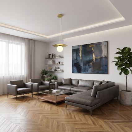Κρεμαστό φωτιστικό FLAT με καλώδιο 1xE27/15W/230V, χρυσό