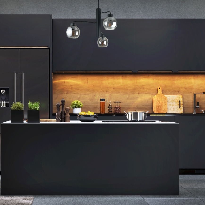 Κρεμαστό φωτιστικό FLEX 3xE27/60W/230V μαύρο/φιμέ μαύρο