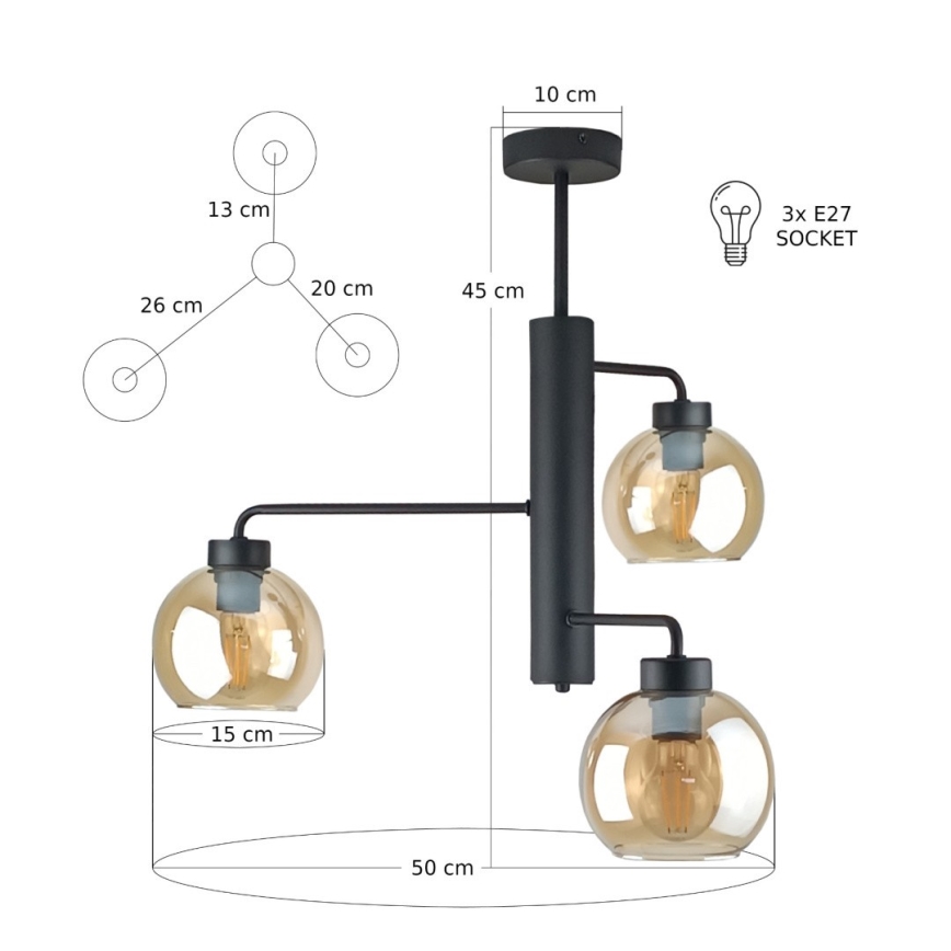 Κρεμαστό φωτιστικό FLEX 3xE27/60W/230V μαύρο/φιμέ μπεζ