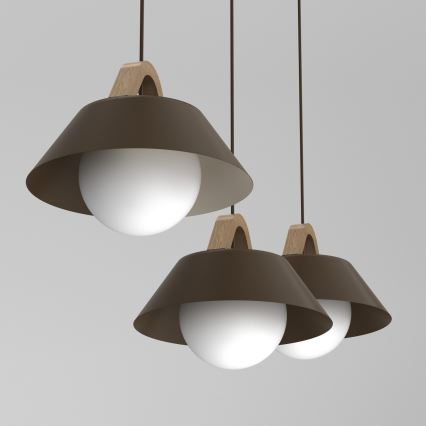 Κρεμαστό φωτιστικό FUNDA με καλώδιο 3xE27/15W/230V, καφέ