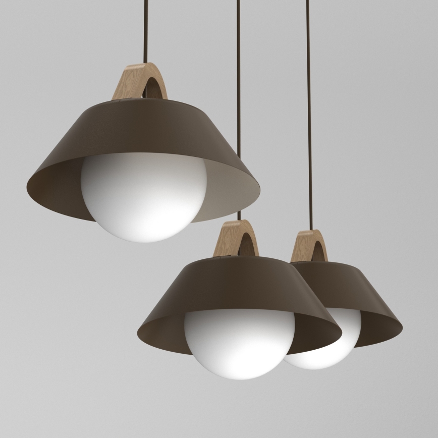 Κρεμαστό φωτιστικό FUNDA με καλώδιο 3xE27/15W/230V, καφέ