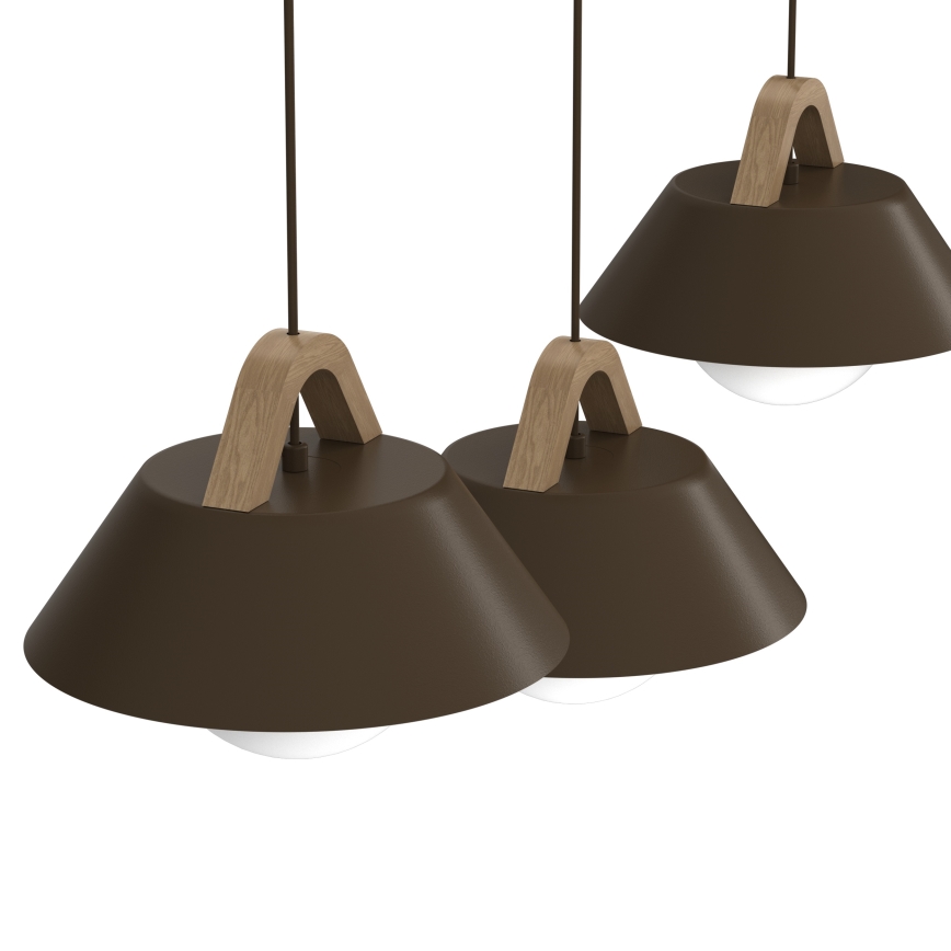 Κρεμαστό φωτιστικό FUNDA με καλώδιο 3xE27/15W/230V, καφέ