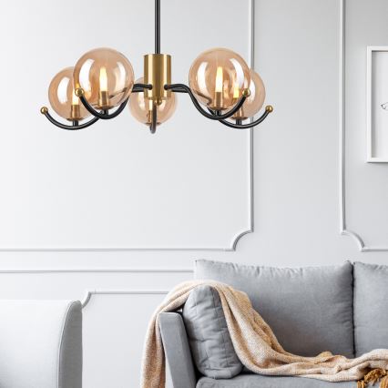 Κρεμαστό φωτιστικό GEORGIA 5xG9/5W/230V χρυσό/φιμέ μπεζ