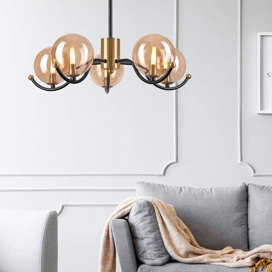 Κρεμαστό φωτιστικό GEORGIA 5xG9/5W/230V χρυσό/φιμέ μπεζ