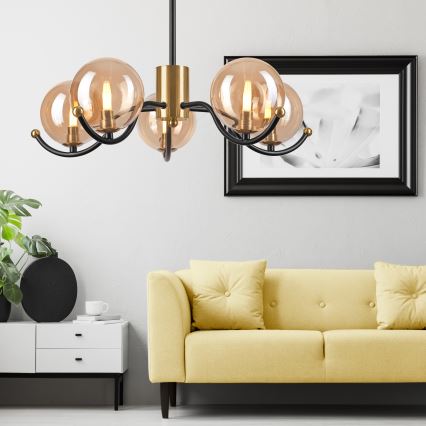 Κρεμαστό φωτιστικό GEORGIA 5xG9/5W/230V χρυσό/φιμέ μπεζ