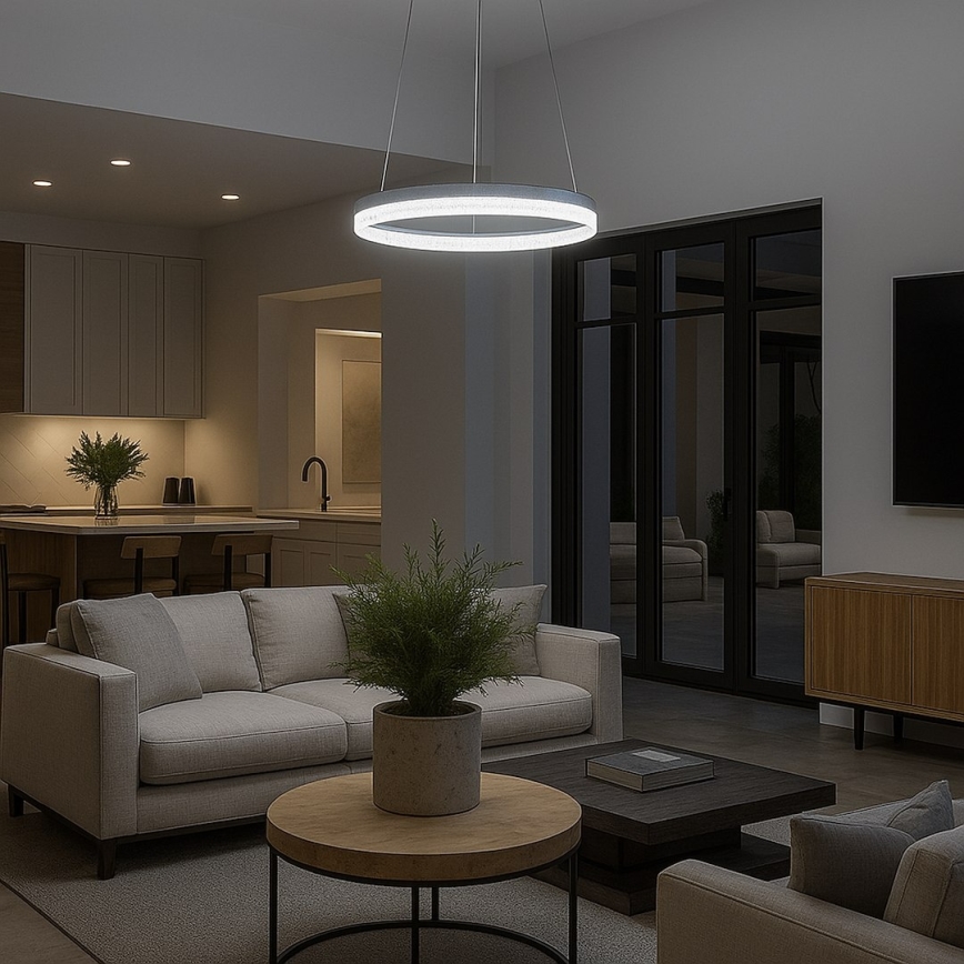 Κρεμαστό φωτιστικό LED GALA με καλώδιο, 25W/230V, Ø 50 εκ., ασημένιο